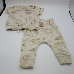 Rabbit and Bear Organic Cotton Beige Sweat Set Trucks Tractors Baby 3 months